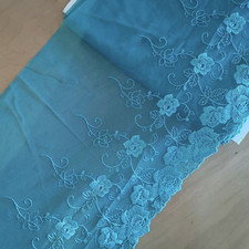 3 Yards 7.5" Wide Teal Mesh Tulle Lace with Teal Embroidered flowers zhxh24