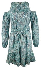 Michael Kors Women's Paisley Cold Shoulder Self Tie Belt Long Sleeved Dress