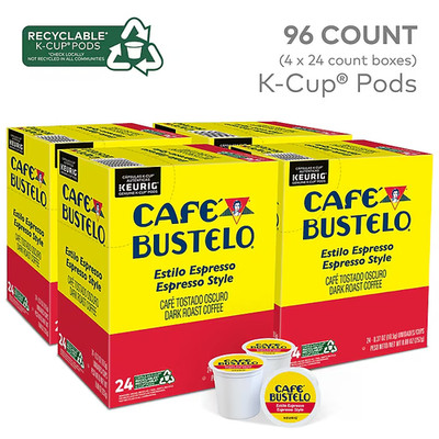 Cafe Bustelo Espresso Classic Coffee Keurig K-Cup Pods, Dark Roast, 96 /Carton