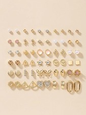 30 Pairs Multicolor Zinc Alloy Stud Earrings Set With Hearts Pearls Flowers