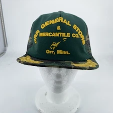 VINTAGE Orr General Store Mercantile Minnesota Hat Snap Back Camo Mesh Trucker