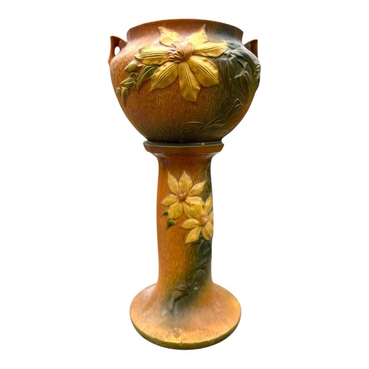 Rare Set! Hard To Find Roseville Pottery 667-8 Clematis Jardinière