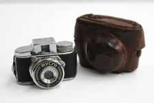 Vintage Sanwa MYCRO 2" Mini Spy Film Camera Japan  Brown Leather Case Untested