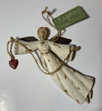 Christmas Ornament Midwest of Cannon Falls Folk Art Angel Brown Wings Red Heart