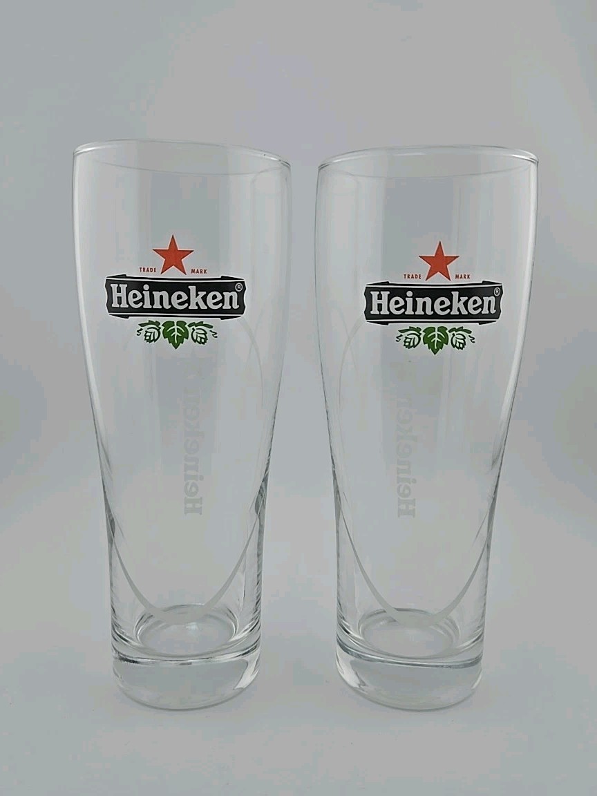 Set of 2 Heineken Beer Glasses .25L 25cl Beer Pilsner Red Star Logo Gift