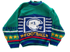 Electric Kids Vintage Football Sweater Green Blue Size 7 Made In USA