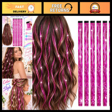 Colorful Hair Tinsel Clip-In Extensions, 12 Shades, 19.7" Fairy Hair Sparkle