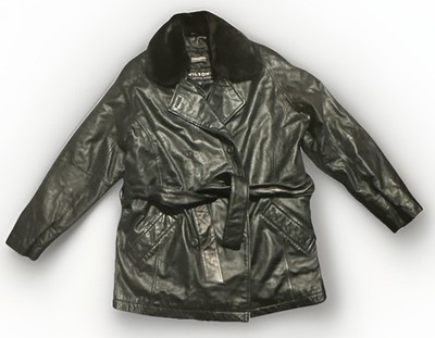 Wilsons Leather Double Breasted Thinsulate Coat Womens S Black Faux Fur Collar