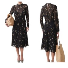 Zara Mesh Polkadot Dress Size Small Floral Midi Morocco Black Long Sleeve Sheer