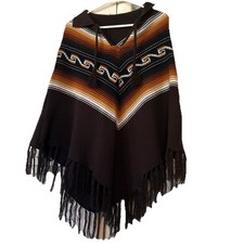 Vintage Western Collared Poncho With Fringe