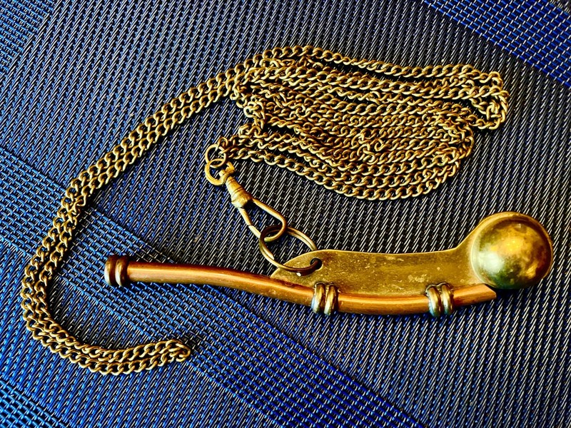Vintage Bosun's Whistle Copper and Brass with Chain