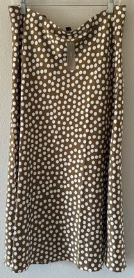 J. Crew NWT Polka Dot Midi Skirt Women Large Carmel Brown A-Line Pull On Flowy