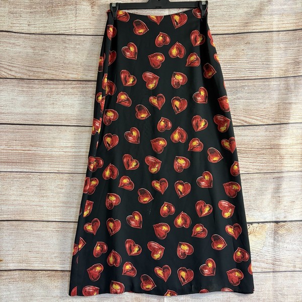 Wicked Maxi Skirt ~ Size 10 Women's ~ Black Red Heart Print Y2K Lined