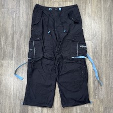 Vintage CAFFEINE Pants Size Medium Black Parachute Rave Wide Leg Baggy Y2K Cyber