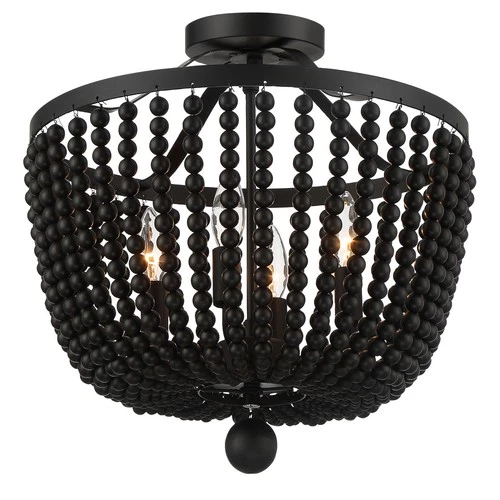 Rylee 4-Light Ceiling Light in Matte Black with Black Wood Beads Crystals - Picture 2 of 7