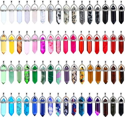 Bullet Shape Gemstone Pendant Hexagonal Chakra Crystal Pointed Quartz... 