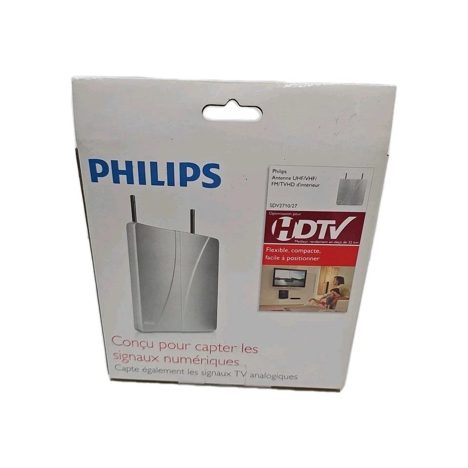Antena interior Philips UHF/VHF/FM/HDTV (SDV2210/27) orejas de conejo, TV por aire Foto 2 de 4