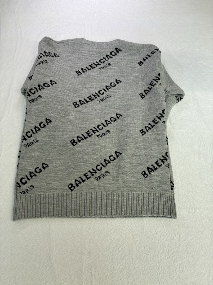 Balenciaga Logo Knit Gray Black Men's Pullover Sweater Crew Neck