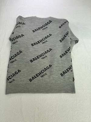 BALENCIAGA ロゴ入りニット Balenciaga Logo Knit Gray Black Men's Pullover Sweater Crew Neck