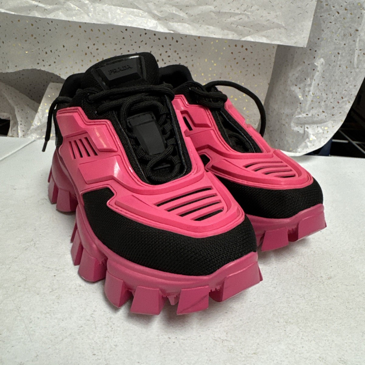 Prada CloudBust Thunder Chunky Mesh Pink Black Women Sneakers
