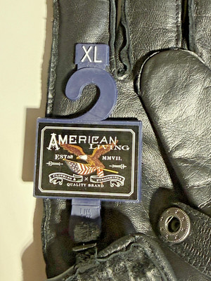 American Living Genuine Leather Men's Black Gloves Lined Inner Cuff Wool Size XL