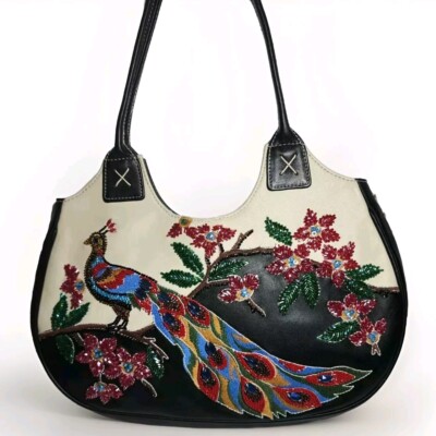 ISABELLA FIORE EMBELLISHED PEACOCK BAG MULTI-COLOR BEADED,FLORAL,HANDBAG MRP$445