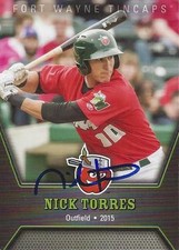 Nick Torres 2015 Fort Wayne Tin Caps Autographed Signed Card