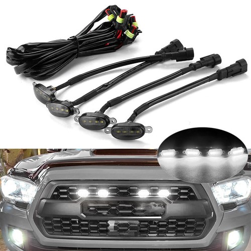 4PC White LED Front Grille Grill Running Lights Smoke For Ford F150 Raptor Style - Picture 14 of 14