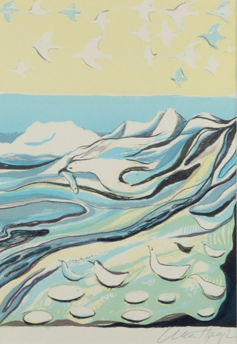 Aka Høegh, Greenlandic painter. Color lithograph on paper