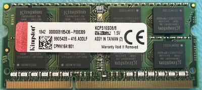 Kingston KCP316SD8/8 8GB PC3-12800 DDR3-1600Mhz SODIMM Laptop
