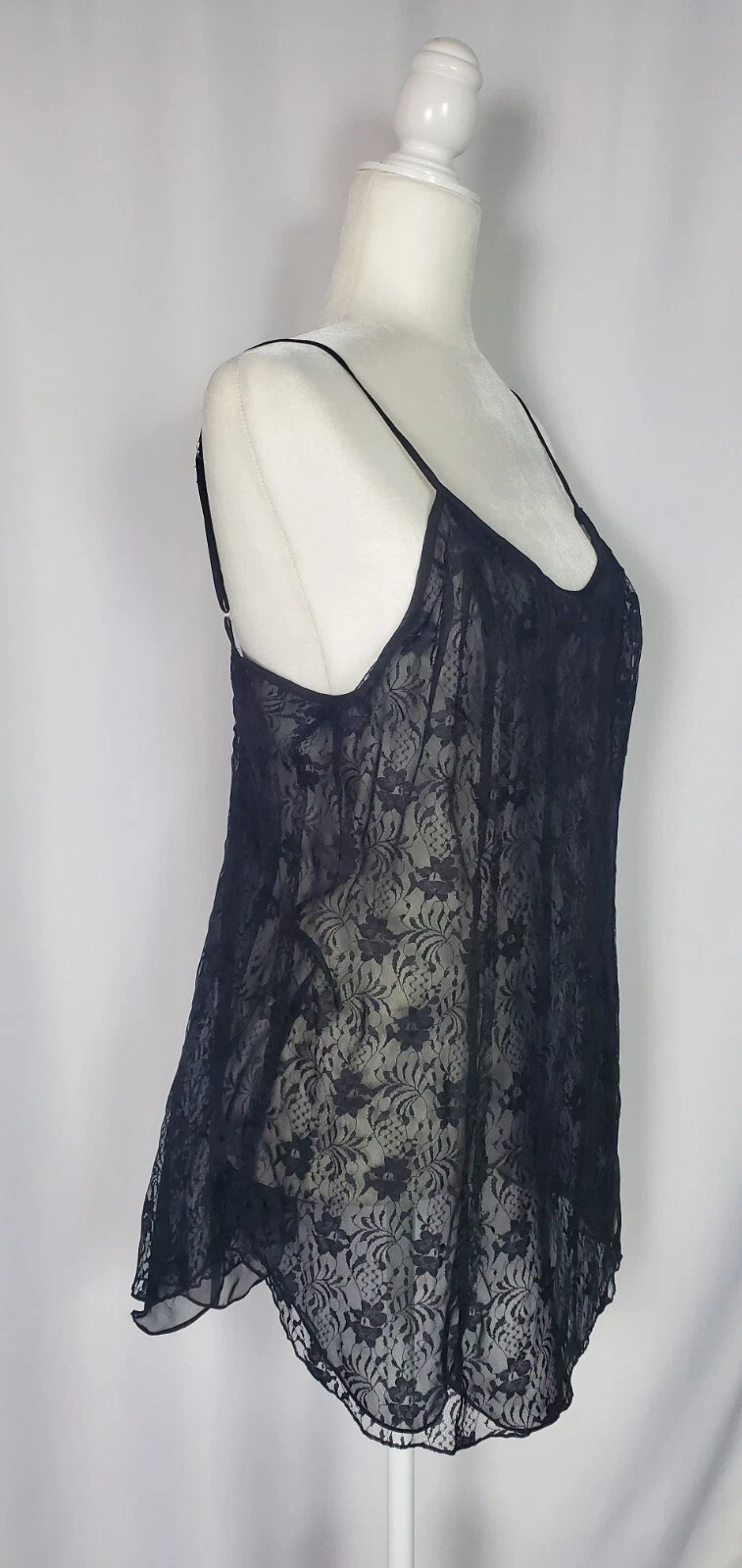 UNDERCOVER Camicia slip vintage Victorias Secret nera trasparente donna M L lingerie sexy etichetta oro