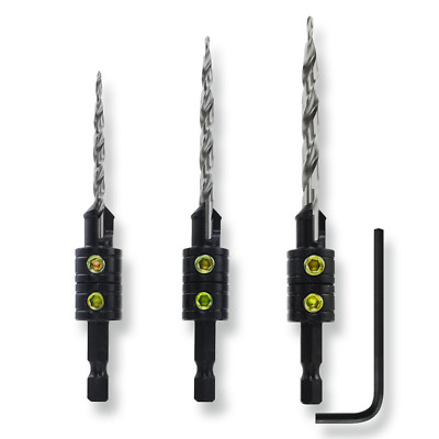 Snappy 3pc Tapered Drill Bit Countersink Set MADE IN USA Large Set Screws Quick
