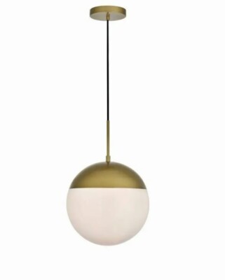 Elegant Lighting LD6042BR Brass 1-Light 12''W Pendant w/Frosted Glass