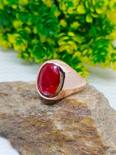 Pink Ruby Oval Gemstone Handmade Men High Quality Solid Brass Ring Jewelry - Picture 12 of 12