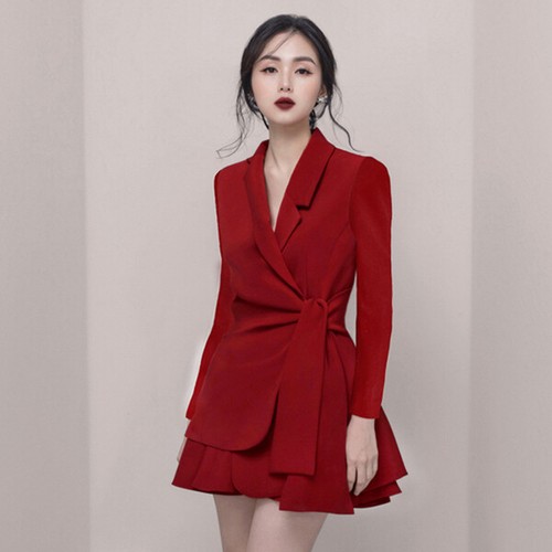 Tailleur completo rosso giacca manica lunga gonna slim elegante 4872 | eBay