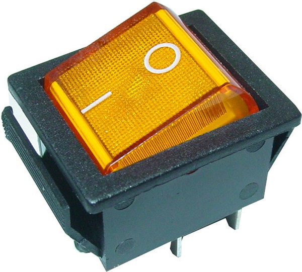 Wippenschalter Gelb Beleuchtete Wippe, 26X22, 2-Polig, Ein/Aus, 250V/15A, S191S-image