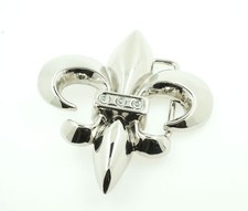 Fleur De Liz Chrome w/ Cubic Stones French Flower Lily Metal Fashion Belt Buckle