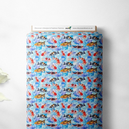 100% Cotton Sea Life Aquarium Fish Whale Novelty Kids Children Craft Fabric | FQ - Picture 2 of 13