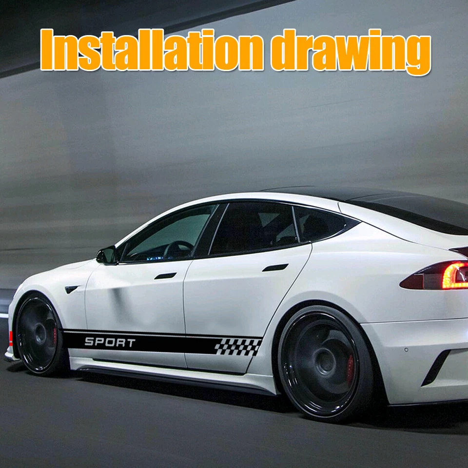 Calcomanía calcomanía a rayas falda guardabarros puerta lateral a cuadros carreras 2 piezas accesorios para automóvil Foto 2 de 4