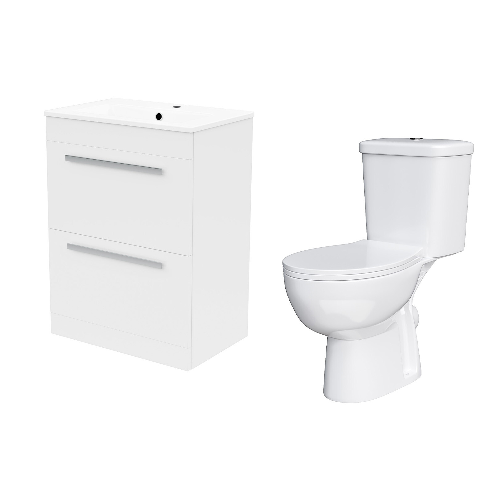 B&Q - 605mm Slim Basin 2 Drawer Vanity Cabinet & Wc Toilet Pan 2-Piece Suite - Image 2