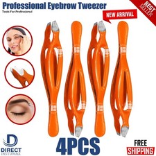 Eyebrow Tweezer Stainless Steel Clip Facial Hair Remove Slanted Slant Tip 4-PCS