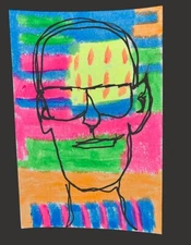 Portrait Painting 4x6 Man Wall Art Original Primitive Colorful April Fool