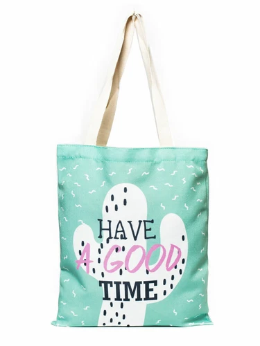 Tote bag shopper cactus saying have good time women fabric bag tote