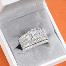 1.8 CT CZ Bridal Christmas Gifts Ring Set 925 Silver Plated Luxury Wedding Ring