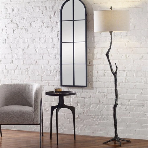 Uttermost Spruce Transitional Cast Iron and Fabric Floor Lamp in Black/Silver - Picture 6 of 8