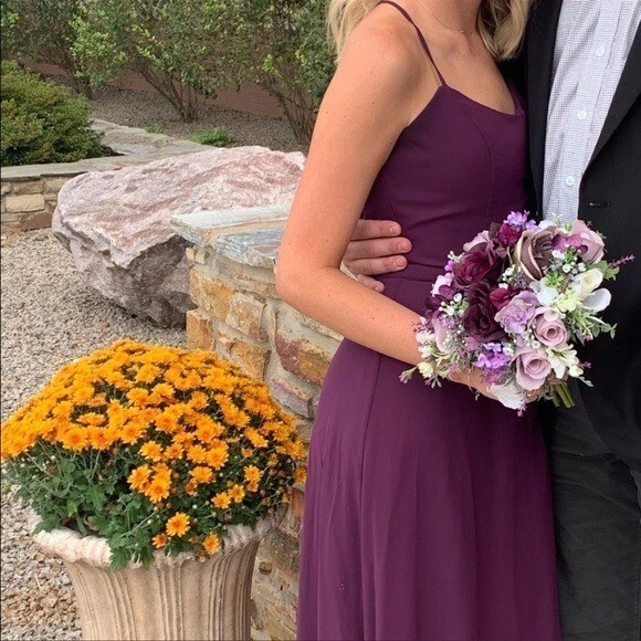 mori lee eggplant bridesmaid dress Mori Lee Madeline Gardner Velvet High Neck Eggplant Bridesmaid Dress Size  10