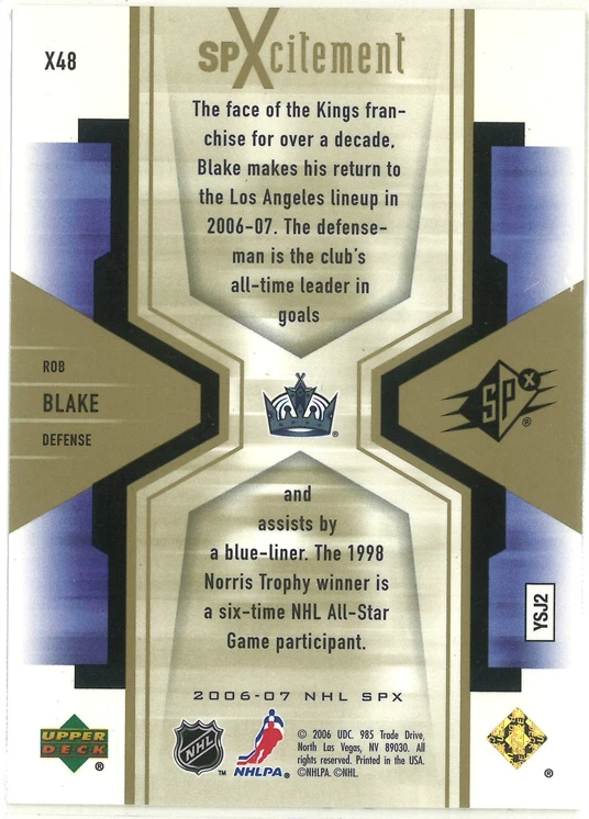 2006-07 Upper Deck SPX SPXcitement #x48 ROB BLAKE /999 - Image 2 of 2