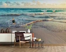 3D Landscape Beach Self-adhesive Removable Wallpaper Murals Wall Sticker FC