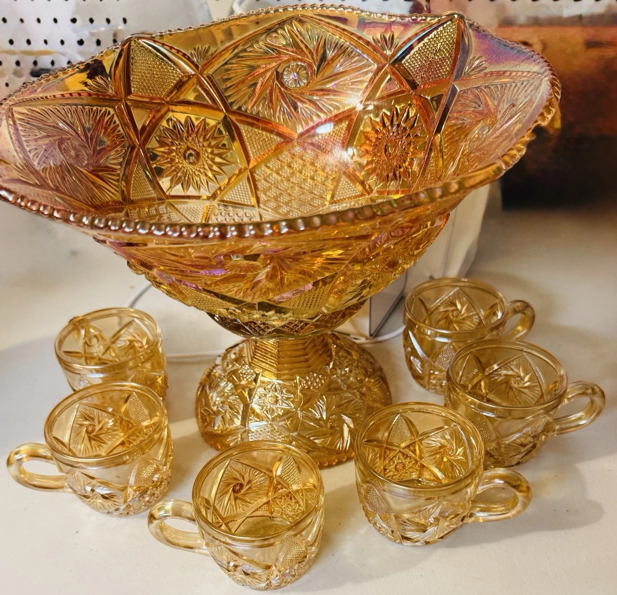 carnival glass punch bowl set products for sale | eBay