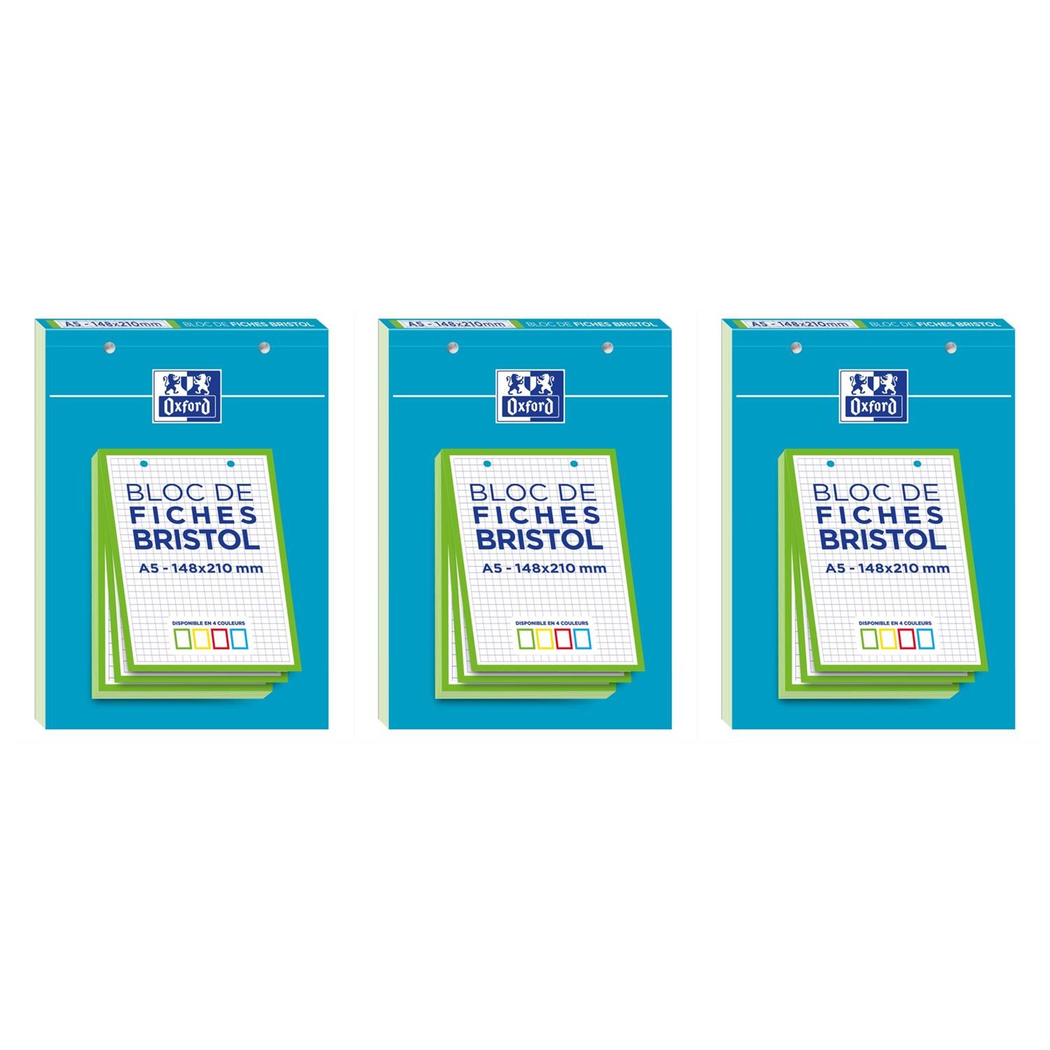 Lot de 3 blocs Oxford de 30 fiches Bristol A5 quadrillées Q5 pour fiches de révision